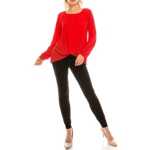 Zac & Rachel Red Crimson Ruby Bubble Crepe Front Twisted Hem Blouse